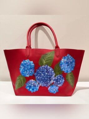 Bloomingdales Red Leather Tote Bag
